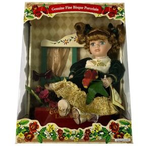 Collector's Choice Genuine Fine Bisque Porcelain‎ Doll Edition Green Red Bench